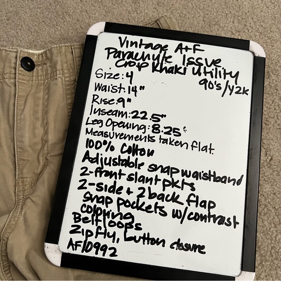 Vintage 1990s Abercrombie & Fitch Paratroop Issue A92 Khaki Tan Cargo Crop Pants - Picture 13 of 13